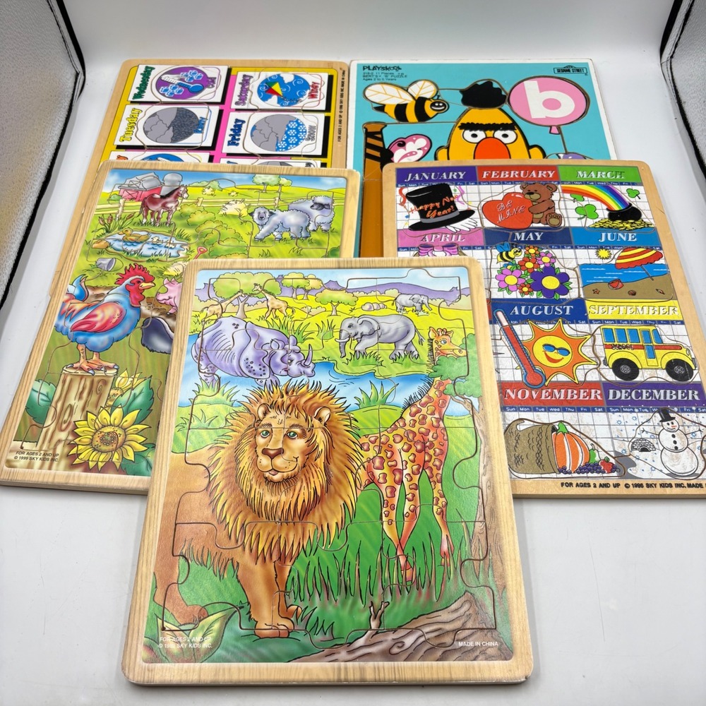 Sky Kids Playskool‎ Wood Puzzle Lot Kids OS Multicolor Good Vintage Educational